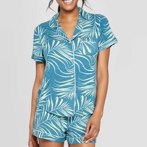Very Soft Teal Tropical Print Pajama Short Set